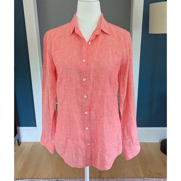 J. Crew Perfect Women's Linen Button Down Shirt Size 4 Coral - Picture 1 of 12